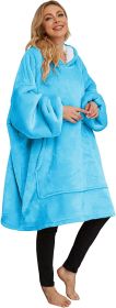 Aujelly Oversized Sweatshirt Blanket Unisex Sherpa Hooded Blanket Portable Cuddly Blanket with Sleeves and Pocket Blau (Color: Blau)