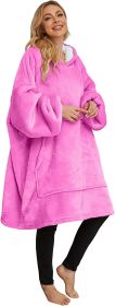 Aujelly Oversized Sweatshirt Blanket Unisex Sherpa Hooded Blanket Portable Cuddly Blanket with Sleeves and Pocket Blau (Color: Rosa)