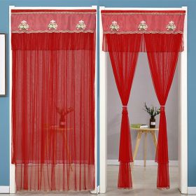 Double Yarn Lace Gauze Door Curtain Quiet Anti-mosquito Embroidered Living Room Bedroom Bathroom Universal Partition Home Decor (Color: 01 Red, size: 90x200cm)