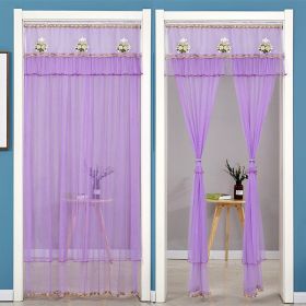 Double Yarn Lace Gauze Door Curtain Quiet Anti-mosquito Embroidered Living Room Bedroom Bathroom Universal Partition Home Decor (Color: 01 Purple, size: 90x220cm)