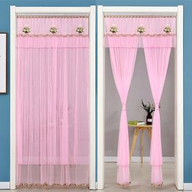 Double Yarn Lace Gauze Door Curtain Quiet Anti-mosquito Embroidered Living Room Bedroom Bathroom Universal Partition Home Decor (Color: 01 Pink, size: 90x210cm)