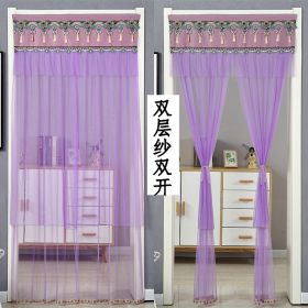 Double Yarn Lace Gauze Door Curtain Quiet Anti-mosquito Embroidered Living Room Bedroom Bathroom Universal Partition Home Decor (Color: 02 Purple, size: 90x210cm)