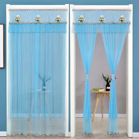 Double Yarn Lace Gauze Door Curtain Quiet Anti-mosquito Embroidered Living Room Bedroom Bathroom Universal Partition Home Decor (Color: 01 Blue, size: 90x200cm)