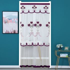 Double Yarn Door Curtain Anti-mosquito Flowers Embroidery Mute Bedroom Living Room Bathroom Universal Partition Home Decoration (Color: purple, size: 90x200cm)