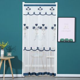 Double Yarn Door Curtain Anti-mosquito Flowers Embroidery Mute Bedroom Living Room Bathroom Universal Partition Home Decoration (Color: Blue, size: 90x210cm)