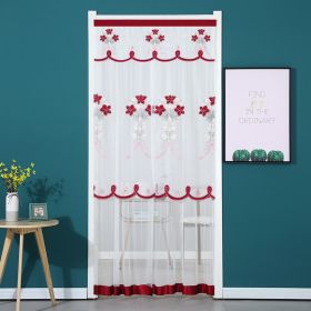 Double Yarn Door Curtain Anti-mosquito Flowers Embroidery Mute Bedroom Living Room Bathroom Universal Partition Home Decoration (Color: Red, size: 90x200cm)