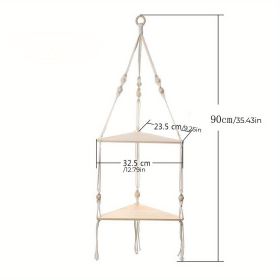 1pc Handwoven Wooden Triangle Storage Rack for Flower Pots, Pendants, and Room Decor - Stylish and Functional Home Decor (STYLE: B)