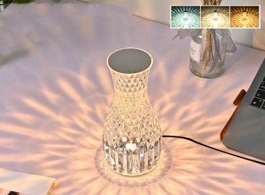 Vase Shape Atmosphere Crystal Lamp Romantic Bedside Diamond Table Lamp Home Christmas Decorations LED Lights (Electrical outlet: USB, STYLE: Plug in 3colors)