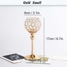 Gold/Silver Crystal Candle Holder Pillar Metal Tealight Candlestick Wedding Table Centerpiece Party Christmas Home Desktop Decor (Color: Gold  Small, Ships From: CN)