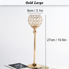 Gold/Silver Crystal Candle Holder Pillar Metal Tealight Candlestick Wedding Table Centerpiece Party Christmas Home Desktop Decor (Color: Gold Large, Ships From: CN)