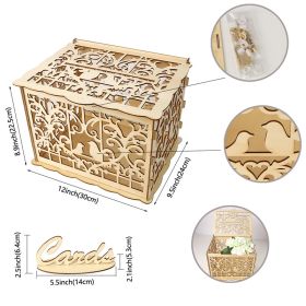 Wooden Wedding Card Boxes Case With Lock DIY Couple Deer Bird Flower Pattern Grid Card Wooden Box Birthday Wedding Supplies (Color: Type C, size: Others)