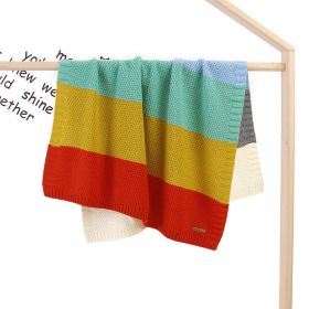 Kids Logo Patched Design Colorful Contrast Pattern Knittted Blanket (Size/Age: Average Size (0-12Y), Color: Orange)