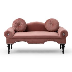 54' Width Modern Velvet Upholstered Loveseat Sofa Accent Bedside Entryway Bench Small Sofa 2 Seater Couch Settee for Living Room Bedroom Nail Head Tri (Color: Rose)