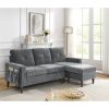 80' Convertible Sectional Sofa Couch;  3 Seats L-shape Sofa with Removable Cushions and Pocket;  Rubber Wood Legs