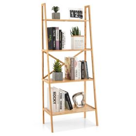 Living Room 4-Tier Bamboo Ladder Display Shelf Storage Rack Plant Flower Stand (Type: Display Shelf, Color: As pic show)