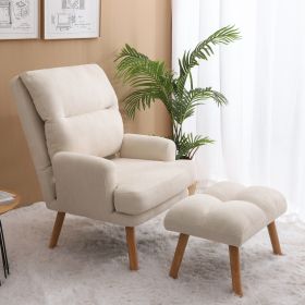 Accent Chair with Ottoman Set;  Fabric Armchair with Wood Legs and Adjustable Backrest ;  Mid Century Modern Comfy Lounge Chair for Living Room;  Bedr (Color: Beige)