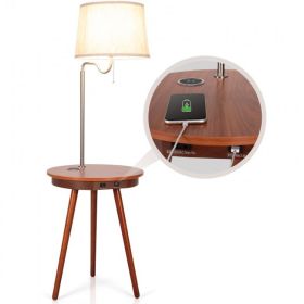 Simple Design Nightstand Lighting With Wireless Side Table Charger (Type: Nightstand, Color: coffee)