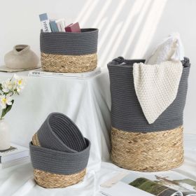 Set of 4 Wicker Laundry Hampers, Woven Laundry Basket Set, White (Color: Gray & Natural)