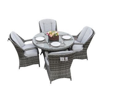 Direct Wicker Marianna Patio Wicker 5 Piece Round Dining Set (Color: Gray)