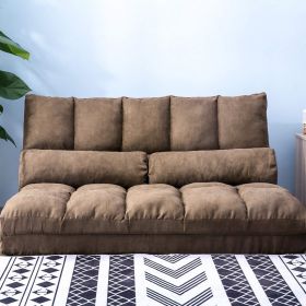 Double Chaise Lounge Sofa Floor Couch and Sofa with Two Pillows (Color: Brown)