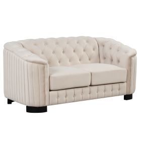 64" Velvet Upholstered Loveseat Sofa; Modern Loveseat Sofa with Thick Removable Seat Cushion; 2-Person Loveseat Sofa Couch for Living Room; Bedroom; o (Color: Beige)