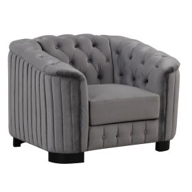 41.5" Velvet Upholstered Accent Sofa; Modern Single Sofa Chair with Thick Removable Seat Cushion; Modern Single Couch for Living Room; Bedroom; or Sma (Color: Gray)