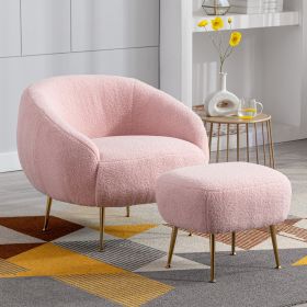 Modern Comfy Leisure Accent Chair; Teddy Short Plush Particle Velvet Armchair with Ottoman for Living Room (Color: pink)