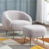 Modern Comfy Leisure Accent Chair; Teddy Short Plush Particle Velvet Armchair with Ottoman for Living Room