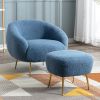 Modern Comfy Leisure Accent Chair; Teddy Short Plush Particle Velvet Armchair with Ottoman for Living Room