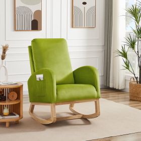 Rocking Chair Mid-Century Modern Rocking Armchair Upholstered Tall Back Accent Glider Rocker (Color: Green)