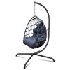 Swing Egg Chair with Stand Indoor Outdoor, UV Resistant Cushion Hanging Chair with Guardrail and Cup Holder, Anti-Rust Foldable Aluminum Frame Hammock