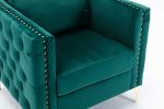 Modern Velvet Armchair Tufted Button Accent Chair Club Chair with Steel Legs for Living Room Bedroom