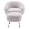 Modern Comfy Leisure Accent Chair; Teddy Short Plush Particle Velvet Armchair with Ottoman for Living Room