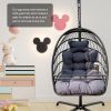 Swing Egg Chair with Stand Indoor Outdoor, UV Resistant Cushion Hanging Chair with Guardrail and Cup Holder, Anti-Rust Foldable Aluminum Frame Hammock