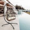 Swing Egg Chair with Stand Indoor Outdoor, UV Resistant Cushion Hanging Chair with Guardrail and Cup Holder, Anti-Rust Foldable Aluminum Frame Hammock