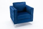 Modern Velvet Armchair Tufted Button Accent Chair Club Chair with Steel Legs for Living Room Bedroom