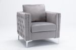 Modern Velvet Armchair Tufted Button Accent Chair Club Chair with Steel Legs for Living Room Bedroom