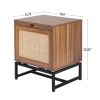 Natural Rattan door nightstand, storage End Table, Accent Bedside Table for Bedroom, Living Room