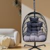 Swing Egg Chair with Stand Indoor Outdoor, UV Resistant Cushion Hanging Chair with Guardrail and Cup Holder, Anti-Rust Foldable Aluminum Frame Hammock