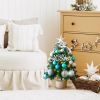 1.5FT Small Christmas Tree with 10FT Lights Table Top Mini Christmas Tree Artificial Flocked Xmas Decorations for Living Room Bedroom Office Shop