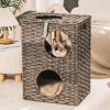 MEWOOFUNCat House Wicker Cat Bed for Indoor Cats Woven Rattan Cat Condos Outdoor