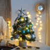 1.5FT Small Christmas Tree with 10FT Lights Table Top Mini Christmas Tree Artificial Flocked Xmas Decorations for Living Room Bedroom Office Shop