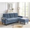 80' Convertible Sectional Sofa Couch;  3 Seats L-shape Sofa with Removable Cushions and Pocket;  Rubber Wood Legs