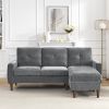 80' Convertible Sectional Sofa Couch;  3 Seats L-shape Sofa with Removable Cushions and Pocket;  Rubber Wood Legs