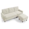 80' Convertible Sectional Sofa Couch;  3 Seats L-shape Sofa with Removable Cushions and Pocket;  Rubber Wood Legs