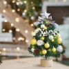 1.5FT Small Christmas Tree with 10FT Lights Table Top Mini Christmas Tree Artificial Flocked Xmas Decorations for Living Room Bedroom Office Shop