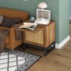 Natural Rattan door nightstand, storage End Table, Accent Bedside Table for Bedroom, Living Room