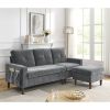 80' Convertible Sectional Sofa Couch;  3 Seats L-shape Sofa with Removable Cushions and Pocket;  Rubber Wood Legs