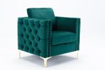 Modern Velvet Armchair Tufted Button Accent Chair Club Chair with Steel Legs for Living Room Bedroom