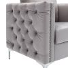 Modern Velvet Armchair Tufted Button Accent Chair Club Chair with Steel Legs for Living Room Bedroom